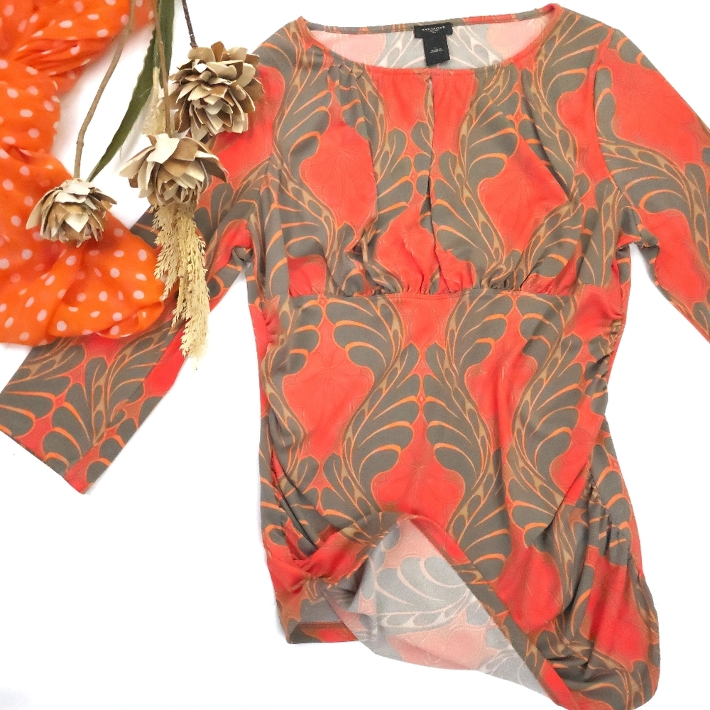 Ann Taylor Elegant Orange And Brown Women's Top L